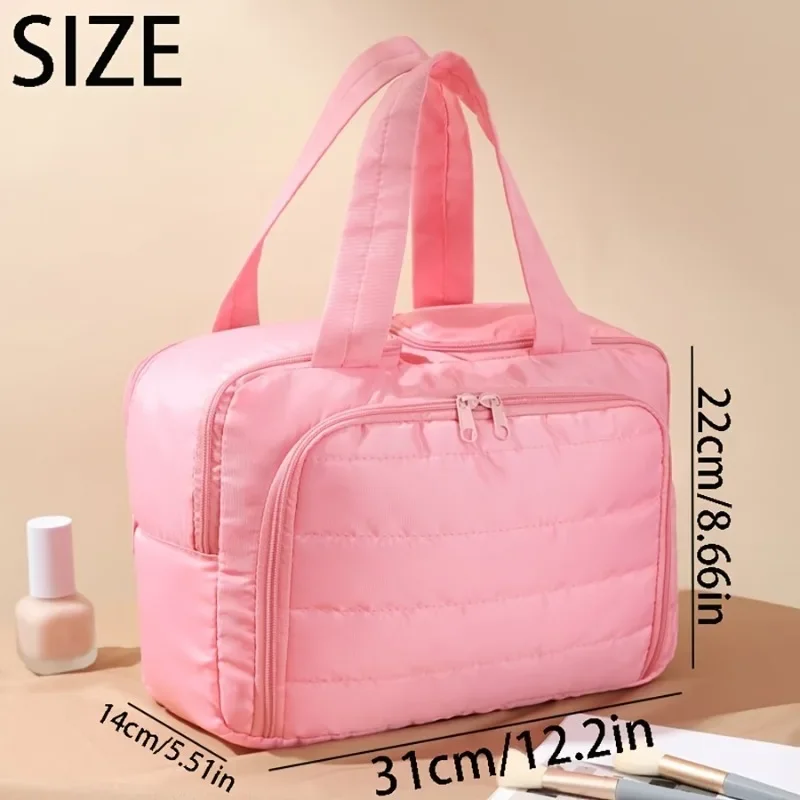 trousse de maquillage matelassée de grande capacité, sac de rangement multifonctionnel portable, conception superposée, nylon durable, idéale pour les cadeaux de noël