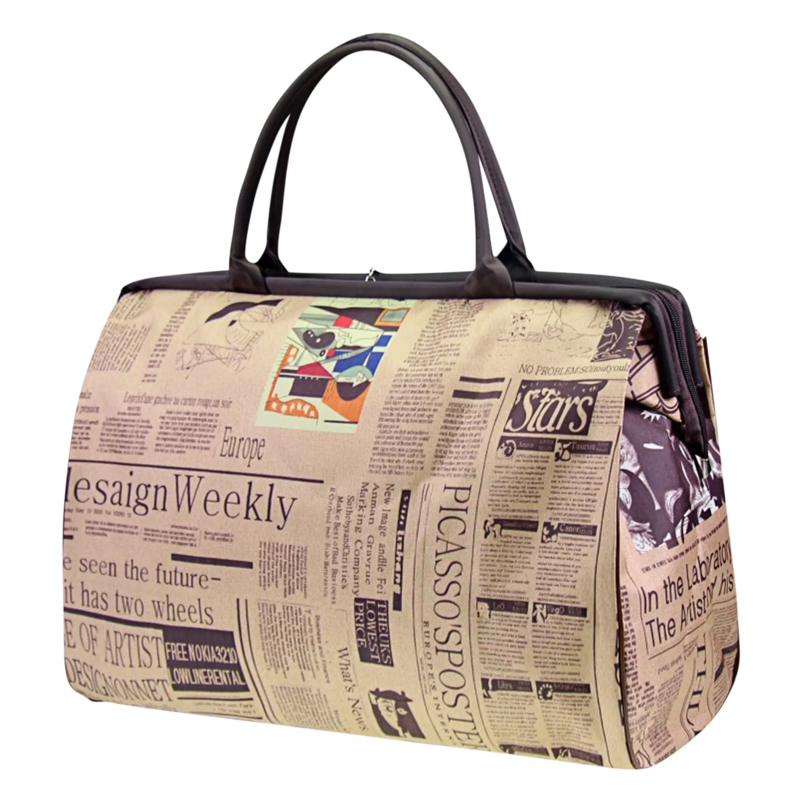 sac à main de voyage étanche pour femme, imprimé journal, vintage, mode