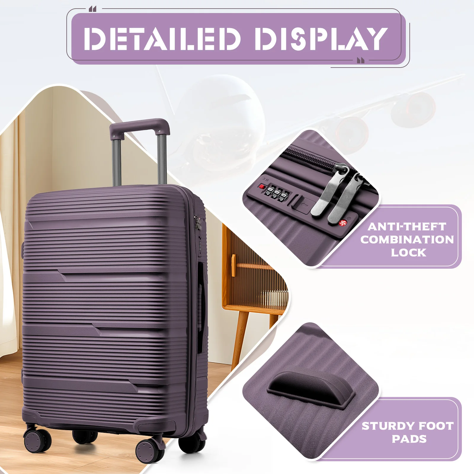 grands ensembles de valises de voyage 3 pièces avec sac de voyage, valises à carreaux avec roulettes, ensembles de bagages à main, cabine de boîte de voyage 55x42x25