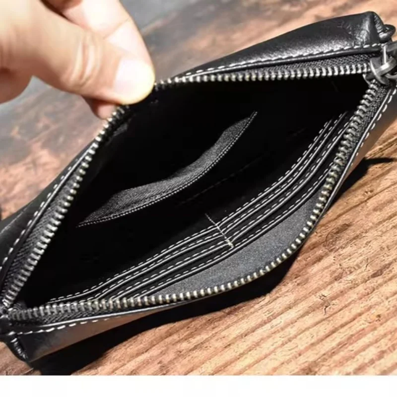 sac à main en cuir véritable pour hommes, pochette en cuir souple, portefeuille long rétro, sac décontracté pour téléphone portable, sac à main simple
