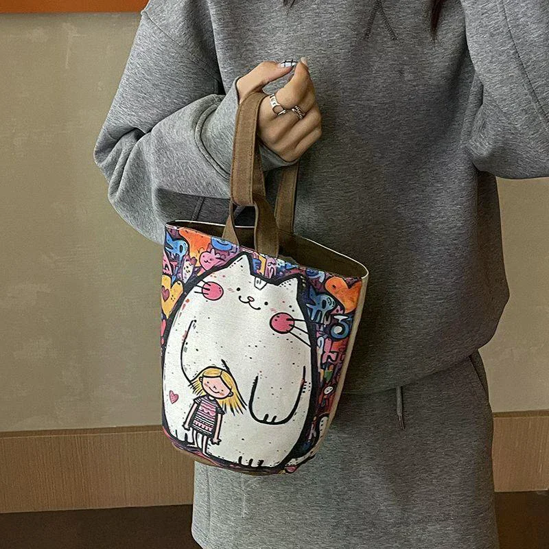 sac seau portable en toile pour fille, sac à main pour téléphone portable, mignon, 2025