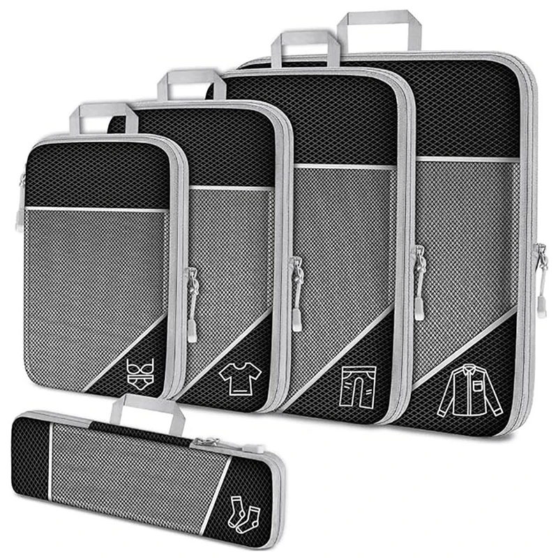 5 pièces organisateur de voyage sac ensemble vêtements cubes de compression pour avion voyage essentiels sacs de rangement valise maille emballage cubes
