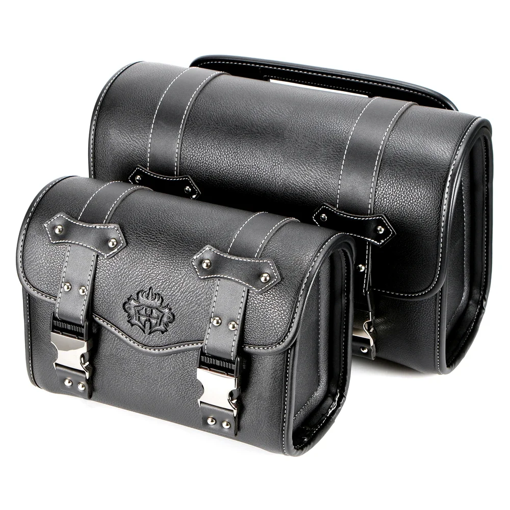 sacoches de moto universelles, sac de fourche, pochette de bagage en cuir pu, sac à outils latéral, sac de selle pour honda pour bmw pour suzuki