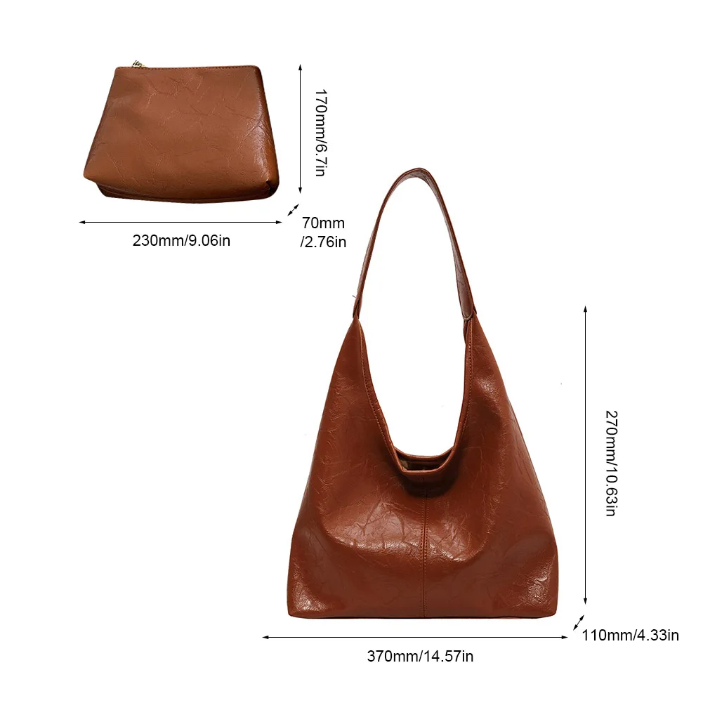 ensemble de sac à main et pochette en cuir pour femme, sac hobo décontracté, cartable à la mode, 2 pièces