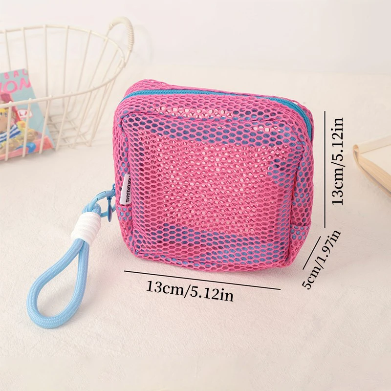 sac cosmétique carré en maille, sac de rangement polyvalent pour articles divers, sac de rangement cosmétique carré portable avec fermeture éclair