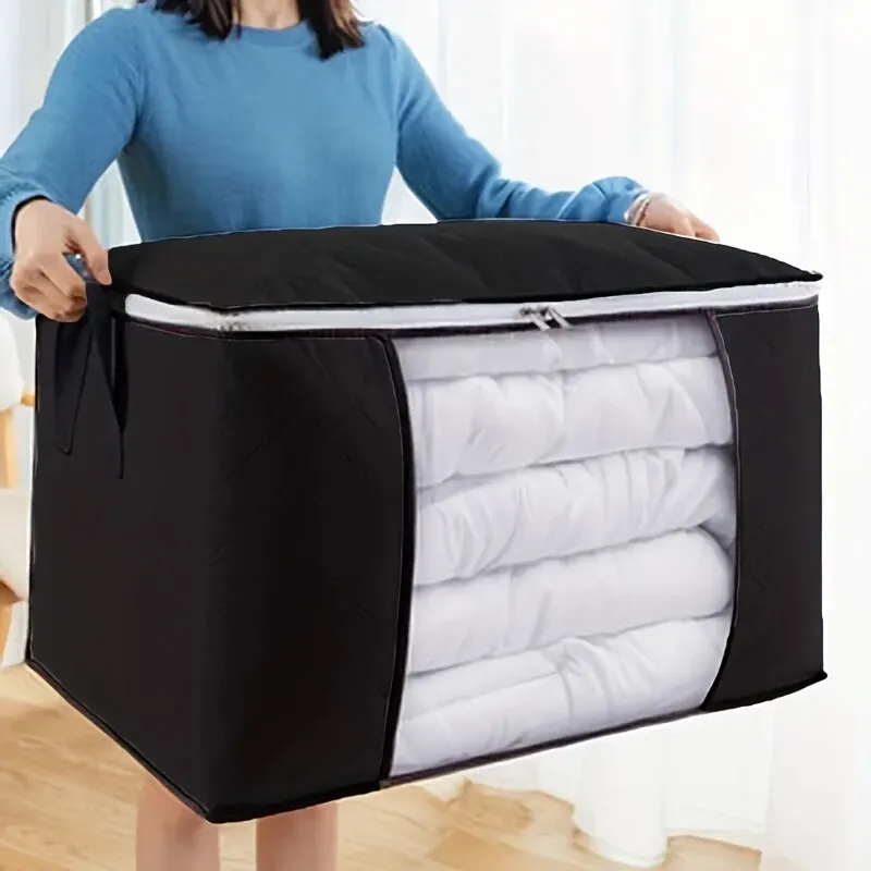 Sac de rangement de couette en tissu Non tissé 1 pièce, sac de rangement de vêtements de grande capacité étanche et résistant à l'humidité, sac de finition de couette, H