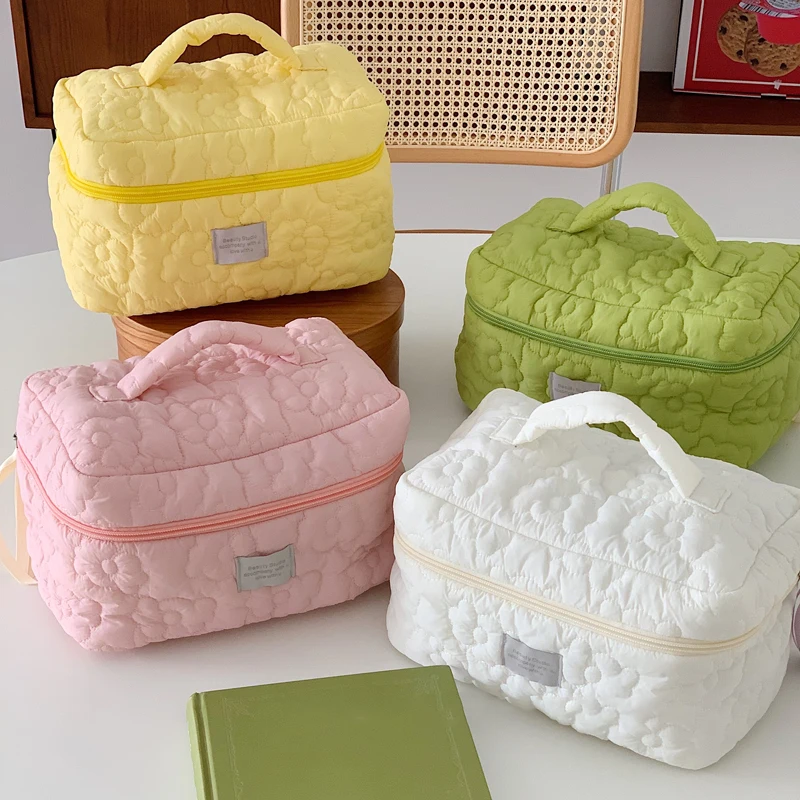 trousse de maquillage en coton matelassé pour femmes, trousse de voyage pour cosmétiques, sac de luxe pour femmes, sac de rouge à lèvres, trousse de toilette portable pour rangement de cosmétiques