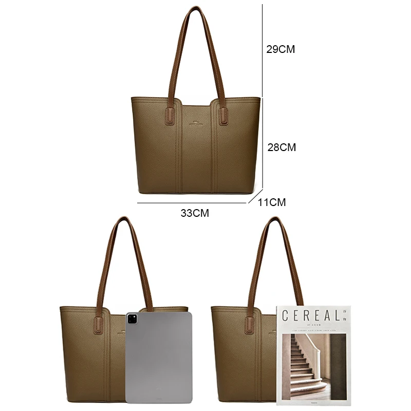 sac à bandoulière en cuir souple pour femme, seau à documents solide, de luxe, de grande capacité, fourre tout pour dame
