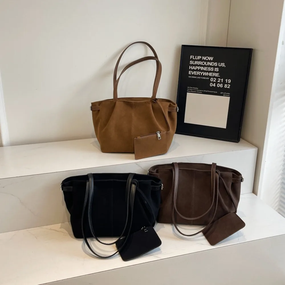 sac fourre tout en daim pour femmes avec poche intérieure, sac sous les bras avec fermeture éclair, sac cartable de couleur unie pour le travail, sacs à main et sacs à main de voyage 2025