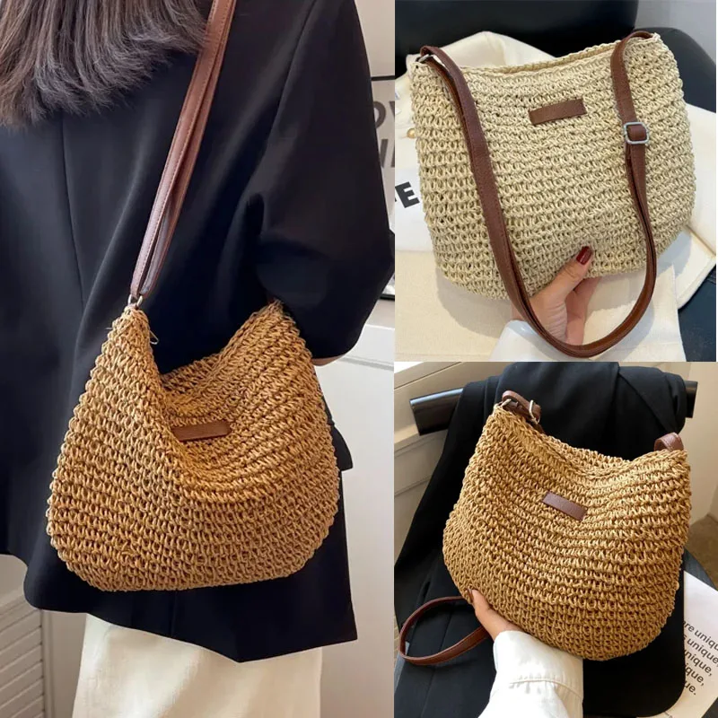 Designer décontracté été à la main en rotin sac à bandoulière paille tricoté sacs à main et sacs à main dames sac à main sacs à bandoulière pour les femmes