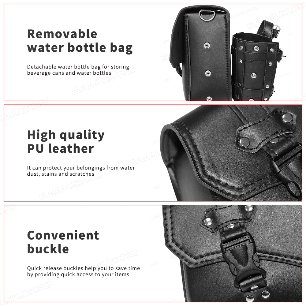 sac de bouteille d'eau à boucle de mode rétro, sac de dégager, sac de rangement, sac à outils de voyage latéral, étanche, cuir pu, moto, universel