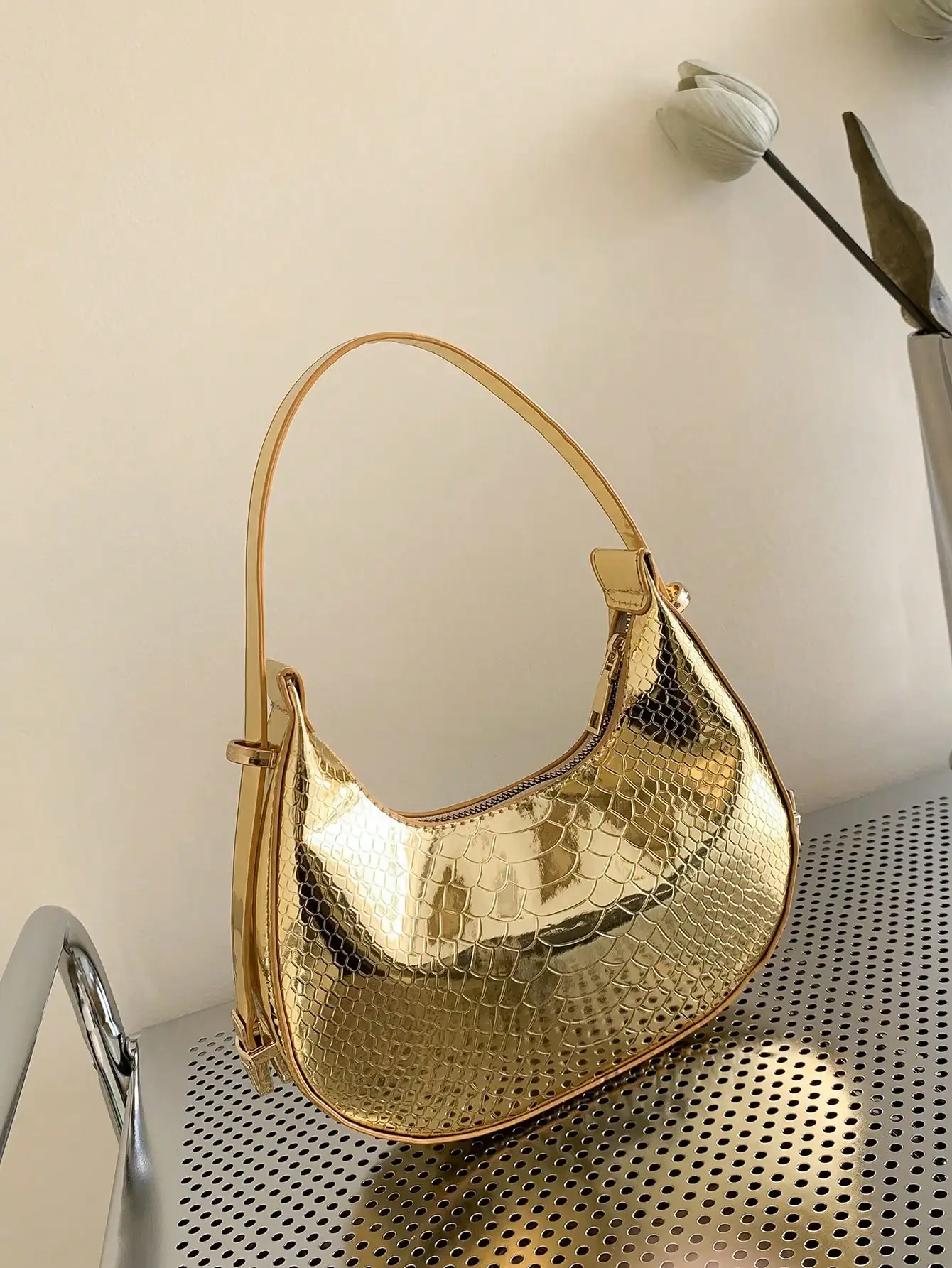 sac hobo d.lique gaufré en peau de serpette pour femme, sacoche solide en relief crocodile, chimsimple, sous les bras