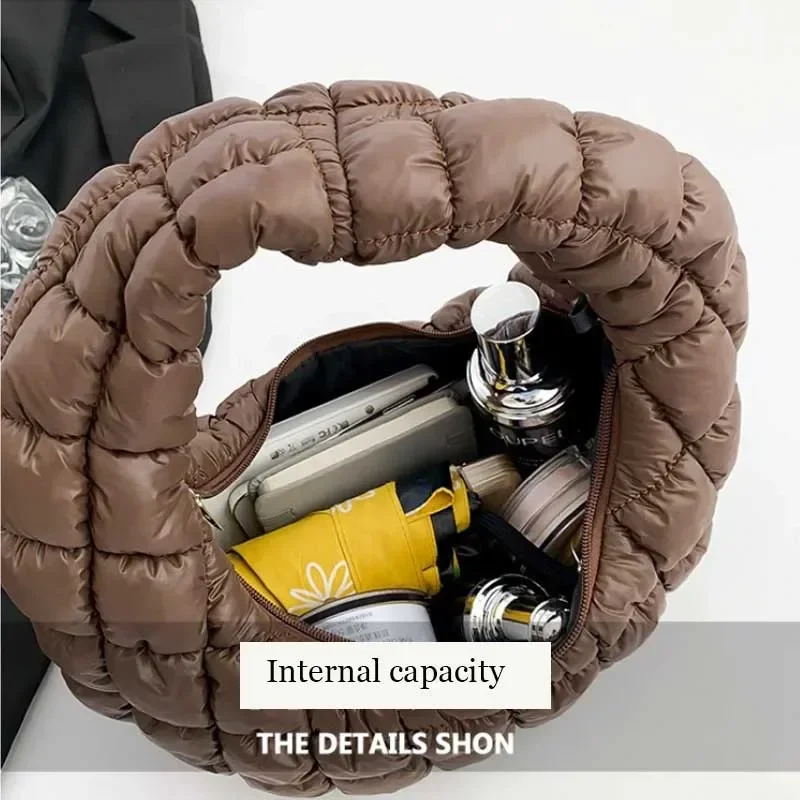 sac à main matelassé en fil brodé pour femmes, mini sacs à main plissés en nuage, pochette légère rembourrée, petits sacs à bandoulière en coton