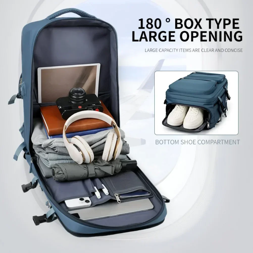 grand sac à dos de voyage élargi pour femmes et hommes, sac de cabine multifonctionnel pour avion, étanche, avec chargement usb