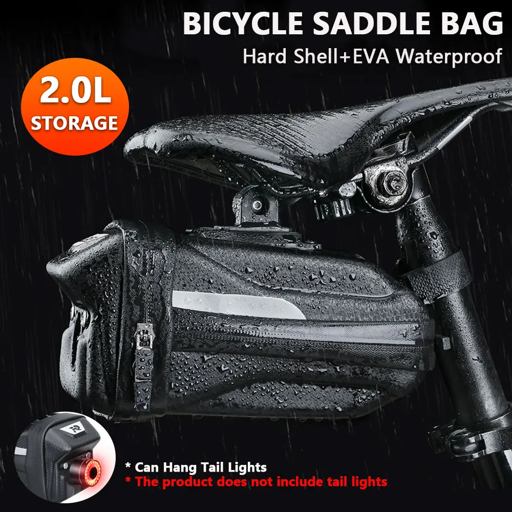 Sacoche de dégager de vélo à coque rigide pour VTT, sacoches de siège arrière de vélo de route, jusqu'à 2L, haute capacité, étanche, peut accrocher les feux arrière