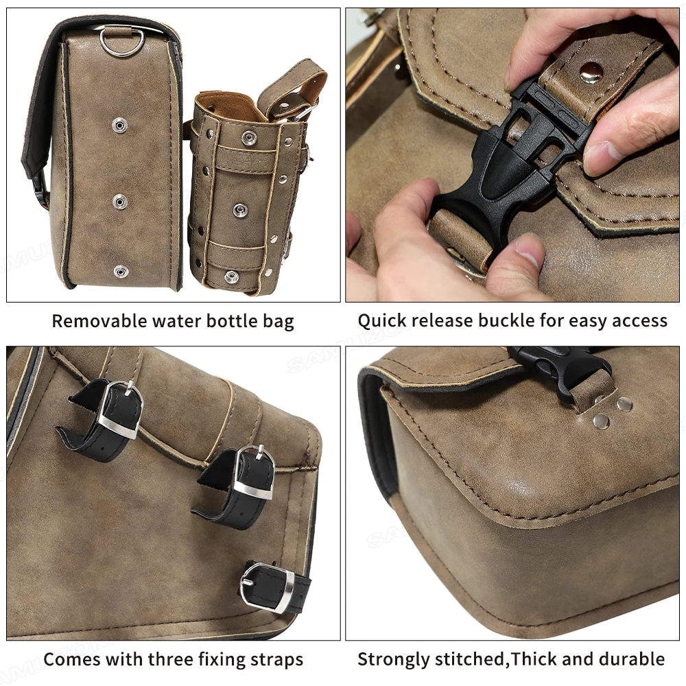 sac de bouteille d'eau à boucle de mode rétro, sac de dégager, sac de rangement, sac à outils de voyage latéral, étanche, cuir pu, moto, universel