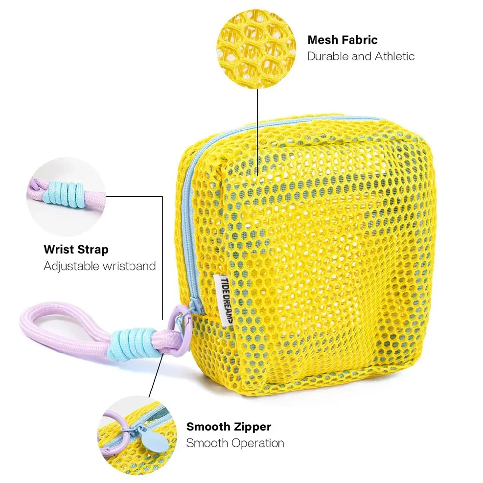 sac cosmétique carré en maille, sac de rangement cosmétique carré portable avec fermeture éclair, sac de rangement polyvalent pour articles divers