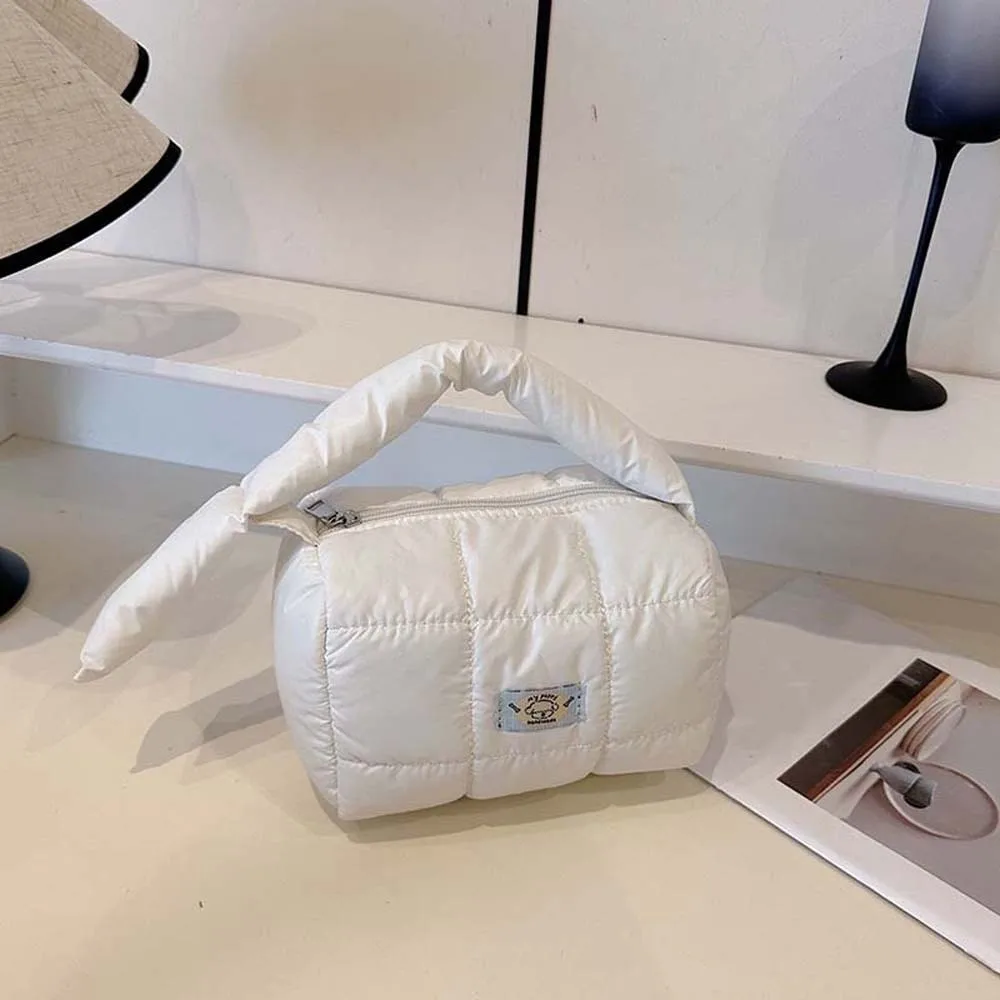sac à main carré matelassé à grille plissée en nylon pour femmes, fourre-tout bouffant de grande capacité, couleur unie, léger