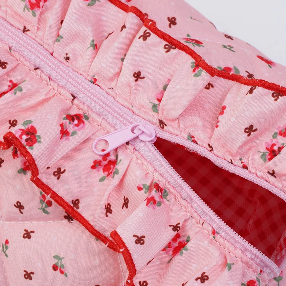 sac de maquillage matelassé à fleurs, grand sac à cosmétiques mignon, coquette, pochette de maquillage de voyage, sac de rangement de toilette esthétique portable à fermeture éclair