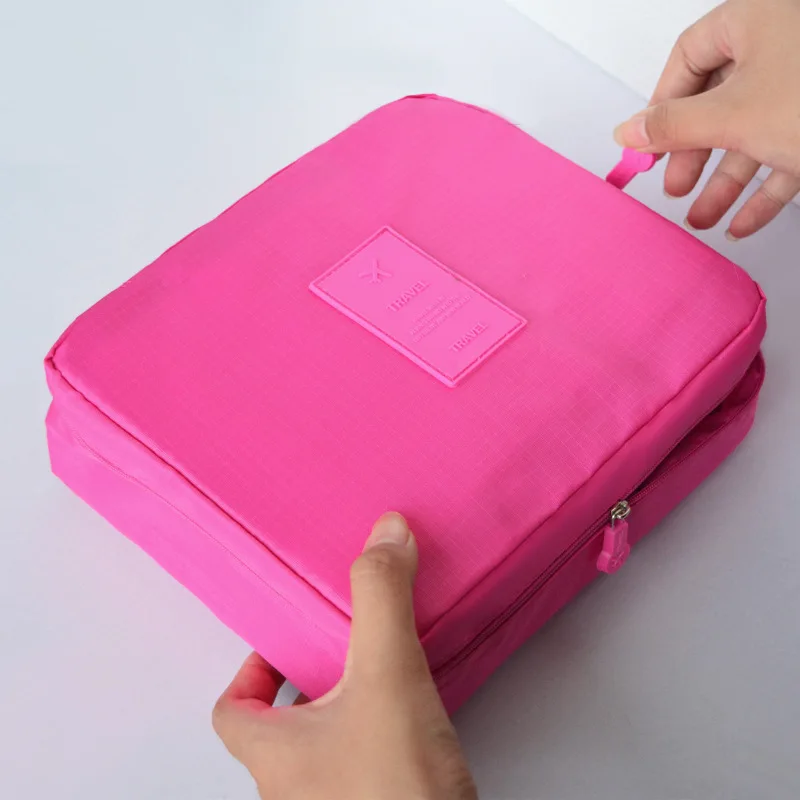Sac de toilette carré simple pour femme, maquillage coréen, sac à cosmétiques pour femme, sacs de voyage personnalisés, évaluation de voyage, offre