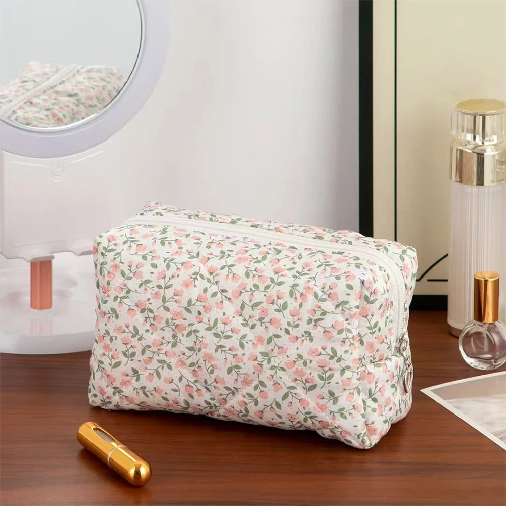 trousse de maquillage matelassée bouffante florale, trousse à cosmétiques, pochette à cosmétiques, grand sac à cosmétiques de voyage, accessoire de maquillage