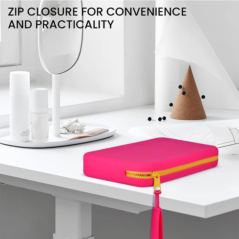 sac de rangement carré en silicone, sac de voyage portable pour cosmétiques et articles de toilette, sac à cosmétiques étanche multifonctionnel avec fermeture éclair