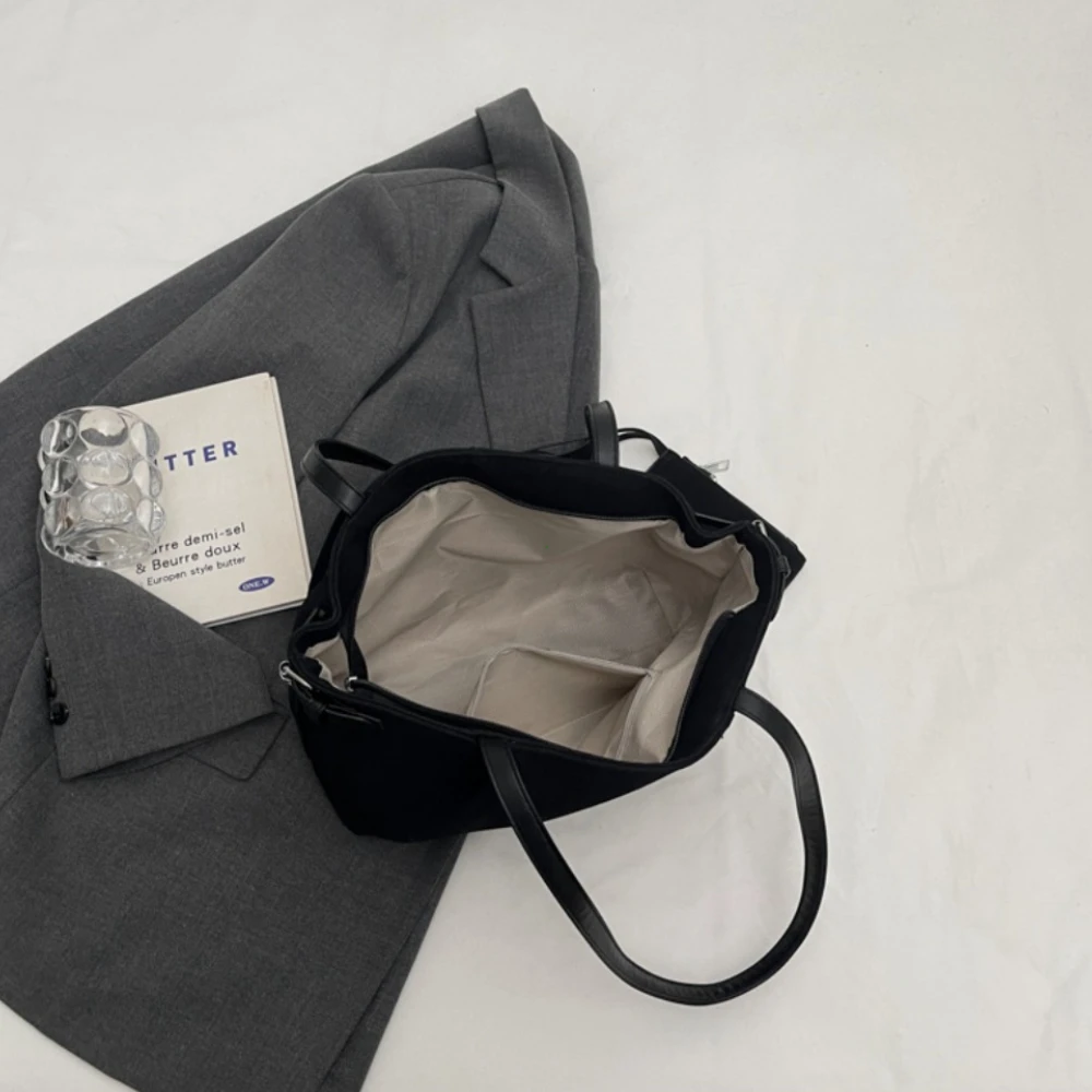 sac fourre tout en daim pour femmes avec poche intérieure, sac sous les bras avec fermeture éclair, sac cartable de couleur unie pour le travail, sacs à main et sacs à main de voyage 2025