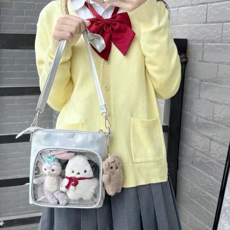 itabag carré argenté pour fille, petit sac à bandoulière en nylon avec sangle réglable, sac à bandoulière harajuku y2k, sac japonais d'exposition