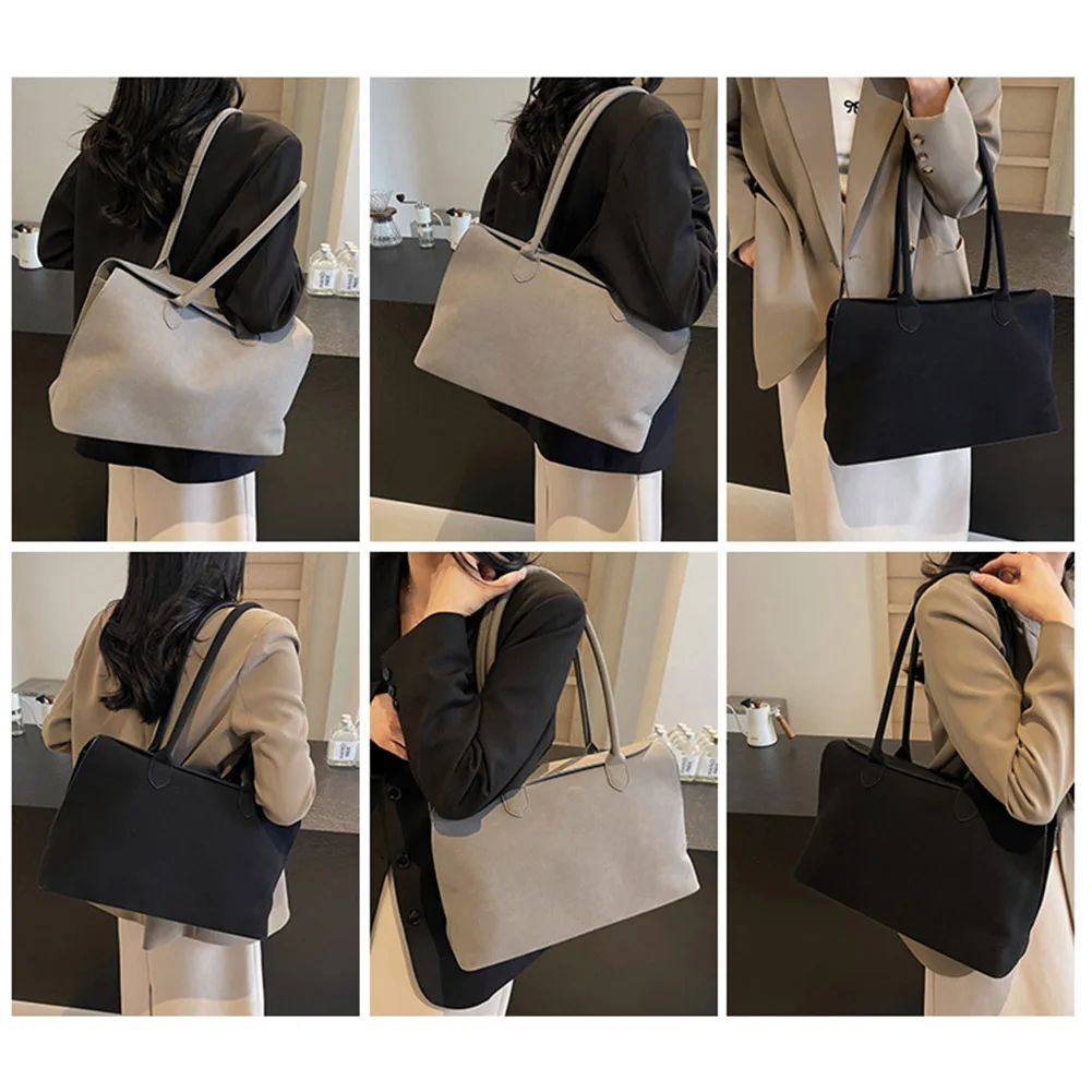 sac à bandoulière pour femmes et hommes avec poche intérieure, sac à main rétro en daim de couleur unie, sac sous les bras, sacoche de travail et de voyage