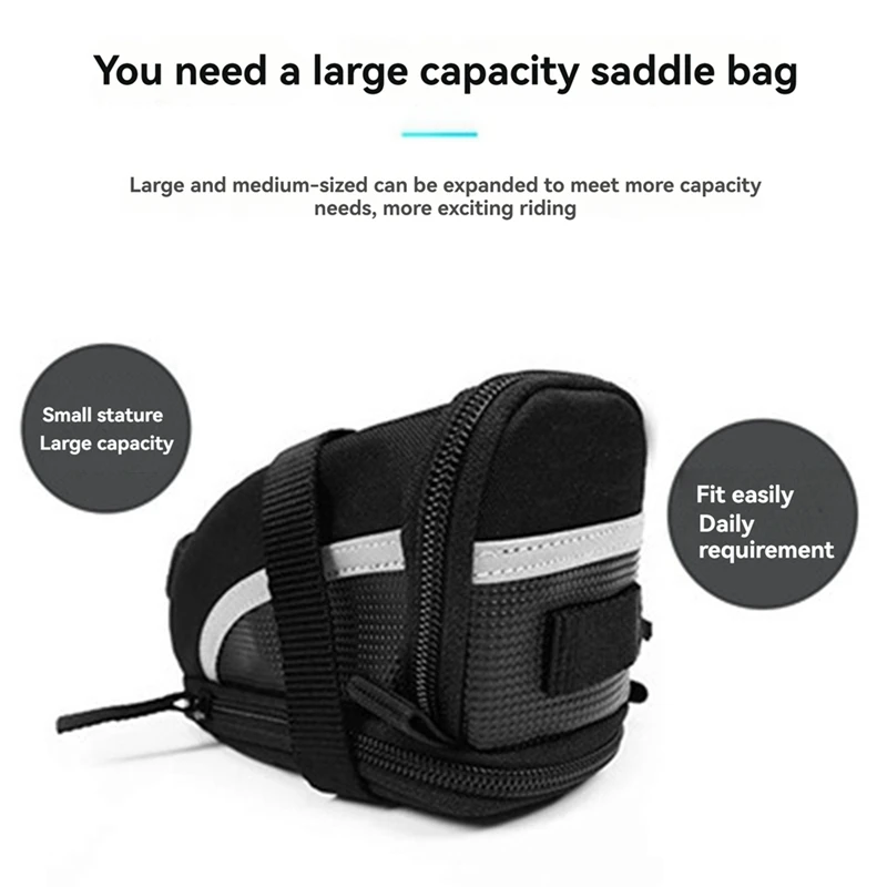 y67a sac de selle de vélo sac de siège à sangle réfléchissant et étanche pour les essentiels du cyclisme, le rangement du siège de vélo