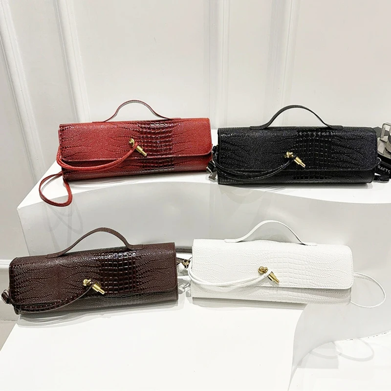 sac à poignée supérieure design de luxe pour femmes, sac à main de soirée long, sacs à bandoulière motif crocodile, tenues à la mode