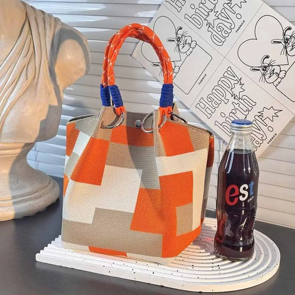 sac tricoté en trois dimensions, sac seau tissé, pochette tricotée avec boucle d'anneau pour le shopping, les voyages, les sorties décontractées