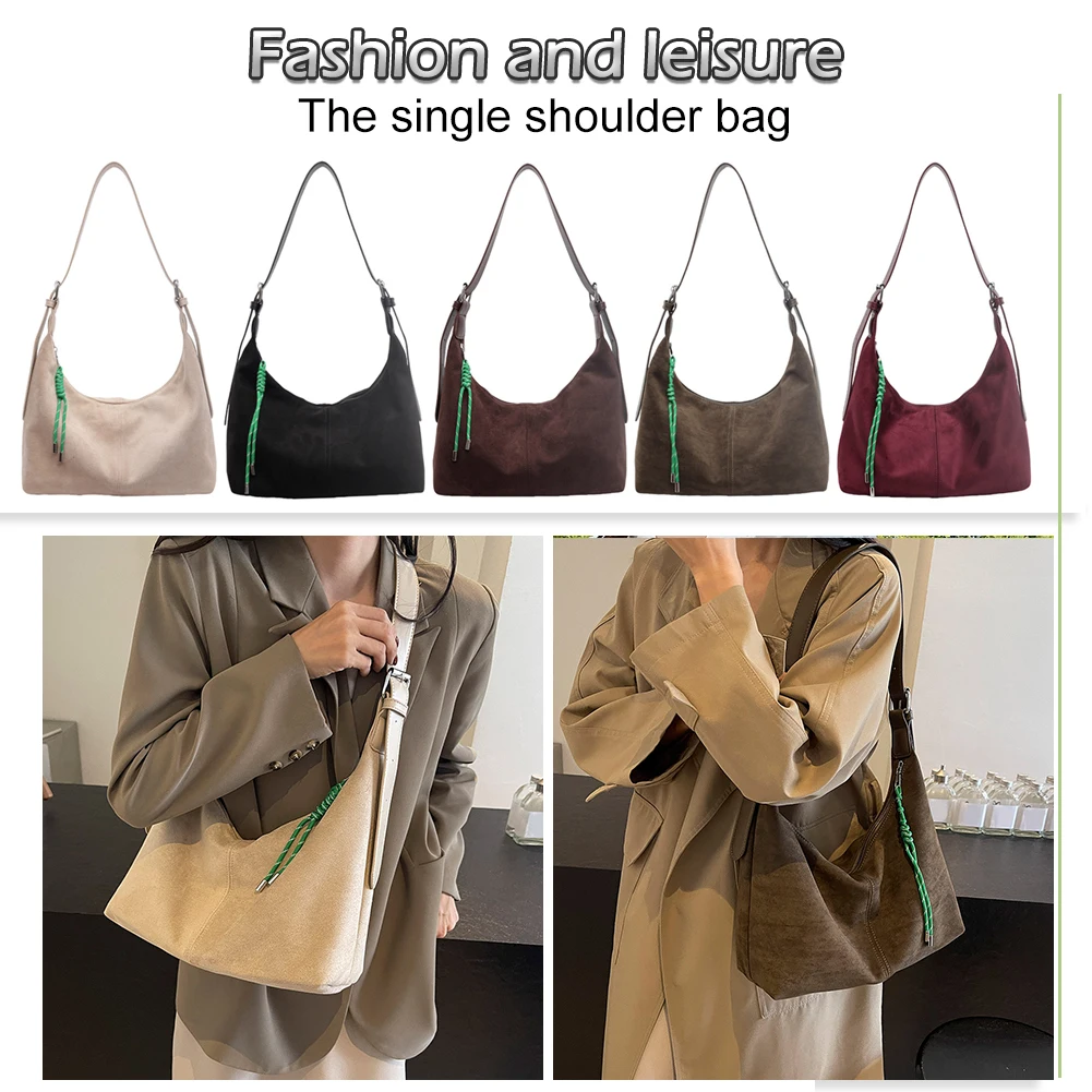 sac à bandoulière élégant en daim pour femmes, sac hobo en forme de croissant à sangle réglable pour le travail, les voyages et l'usage quotidien
