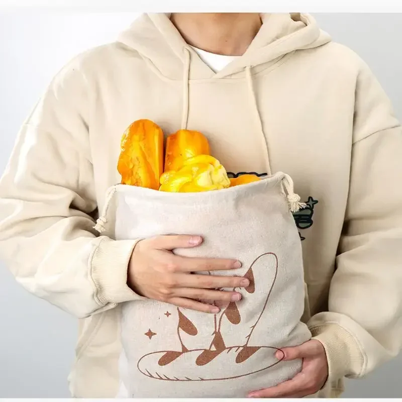 sac à pain en lin réutilisable, baguette en coton, sac de rangement à cordon de serrage, pain fait maison, frais, écologique, maintien pour baguette