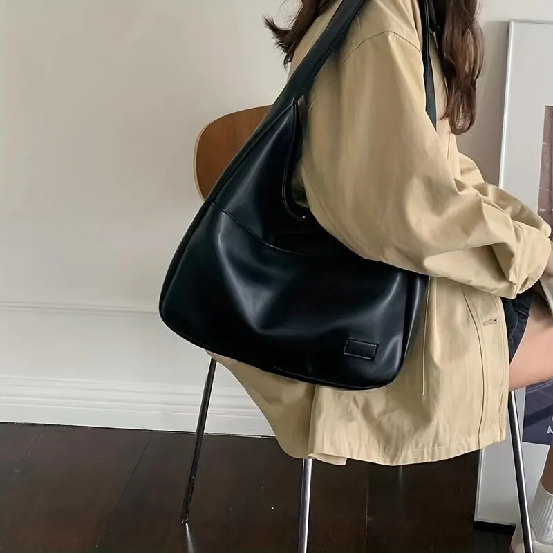 femmes hobo sac simple pu en cuir solide sac À bandoulière 2023 mode grande capacité sac À main pour le travail scolaire