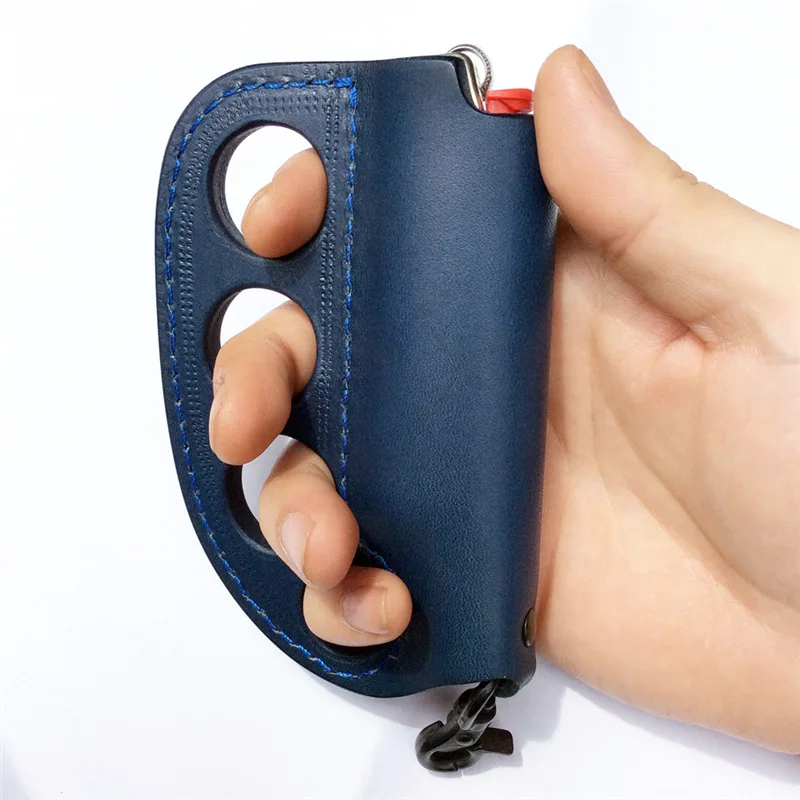 Étui en cuir pu de stockage de briquet d'auto défense de camping en plein air, cadeaux de porte clés de combat polyvalents portables