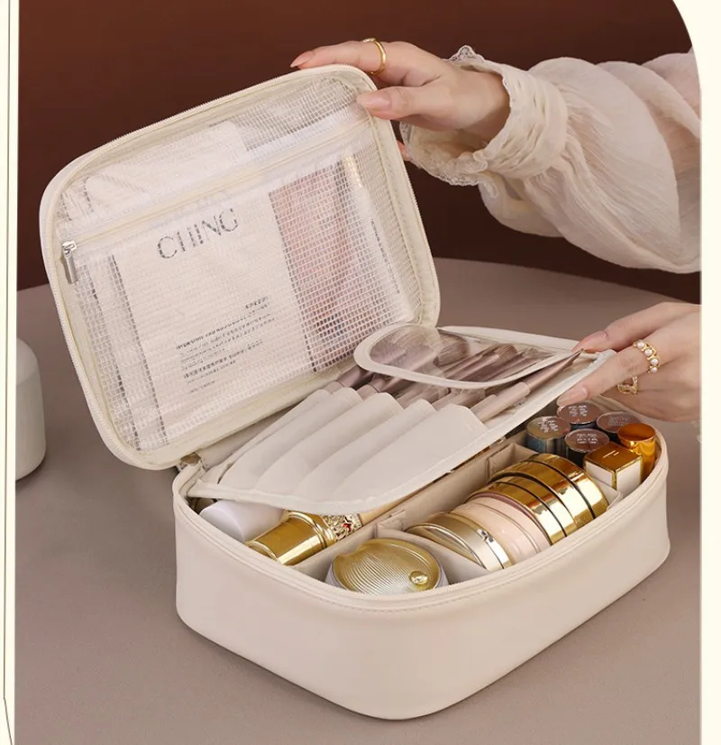 sac à cosmétiques de grande capacité, sac de rangement séparé multifonctionnel haut de gamme pour cosmétiques, pochette pour pinceaux de maquillage, sac de lavage portable de voyage