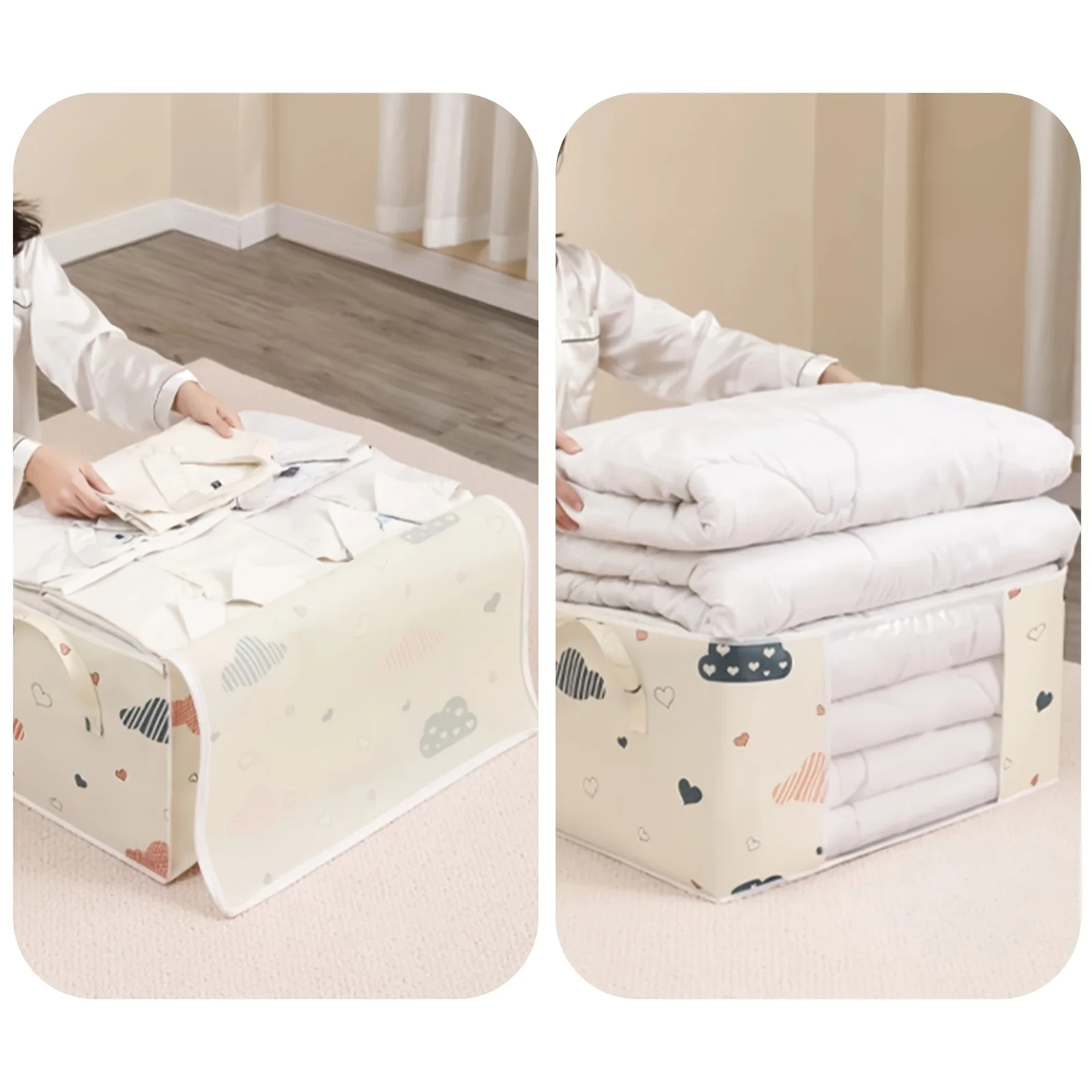 grand sac de rangement pliable non tissé 1 pièce – couette en tissu anti poussière et organisateur de vêtements avec fermeture éclair et poignées faciles à transporter