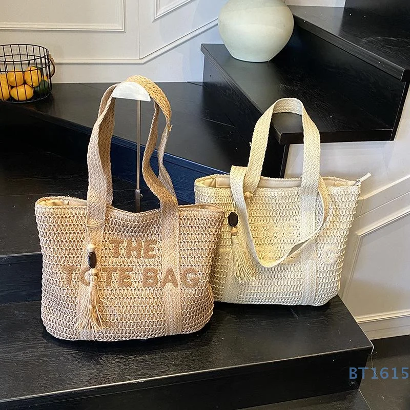 fourre tout à la mode de grande capacité, sac à bandoulière tissé de style français rétro, parfait pour les vacances ou les cadeaux de plage d'été pour dames