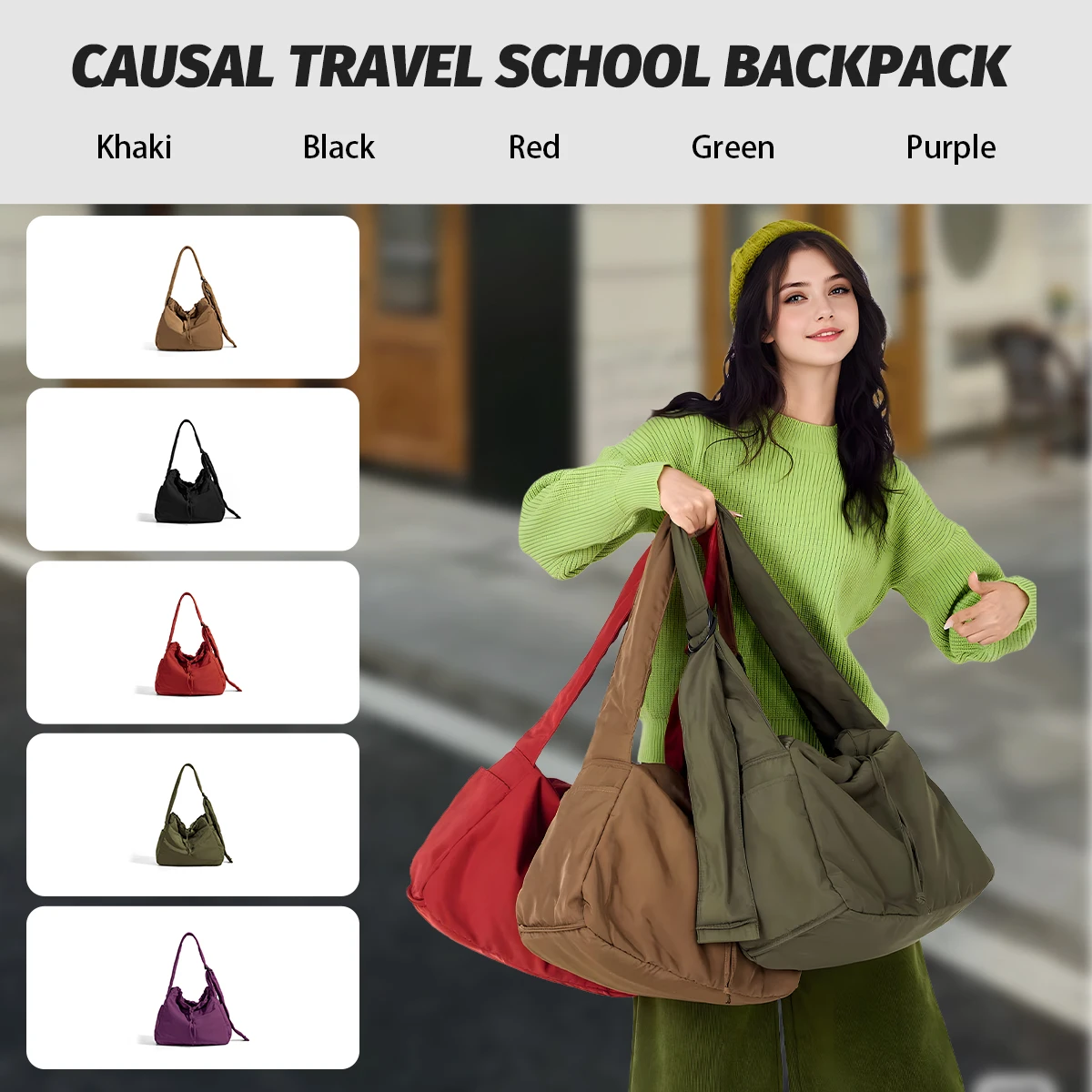 sac fourre tout, grande capacité, déplacements, sortir, sac à bandoulière, sac à main léger pour femme, sac en toile pour classe d'étudiant, style automne et hiver pour hommes, shopping, randonnée, trekking