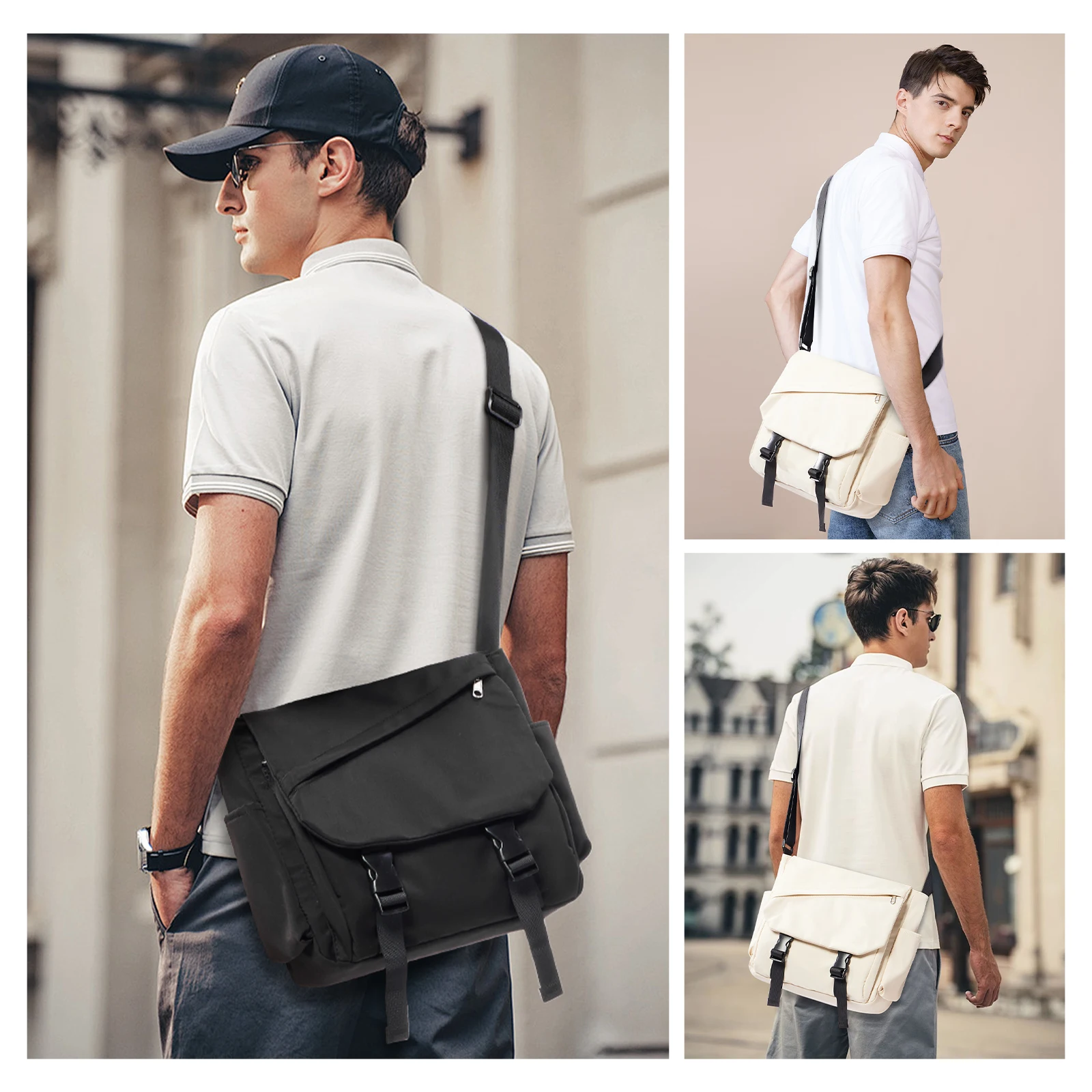 sac carré de mode sacs à bandoulière pour hommes d'affaires sac de messager décontracté rabat masculin sac à bandoulière léger de luxe pour hommes