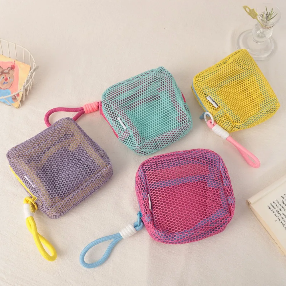 sac à cosmétiques carré en maille, organisateur de maquillage portable avec fermeture éclair, pochette de toilette de voyage polyvalente, trousse de toilette de voyage