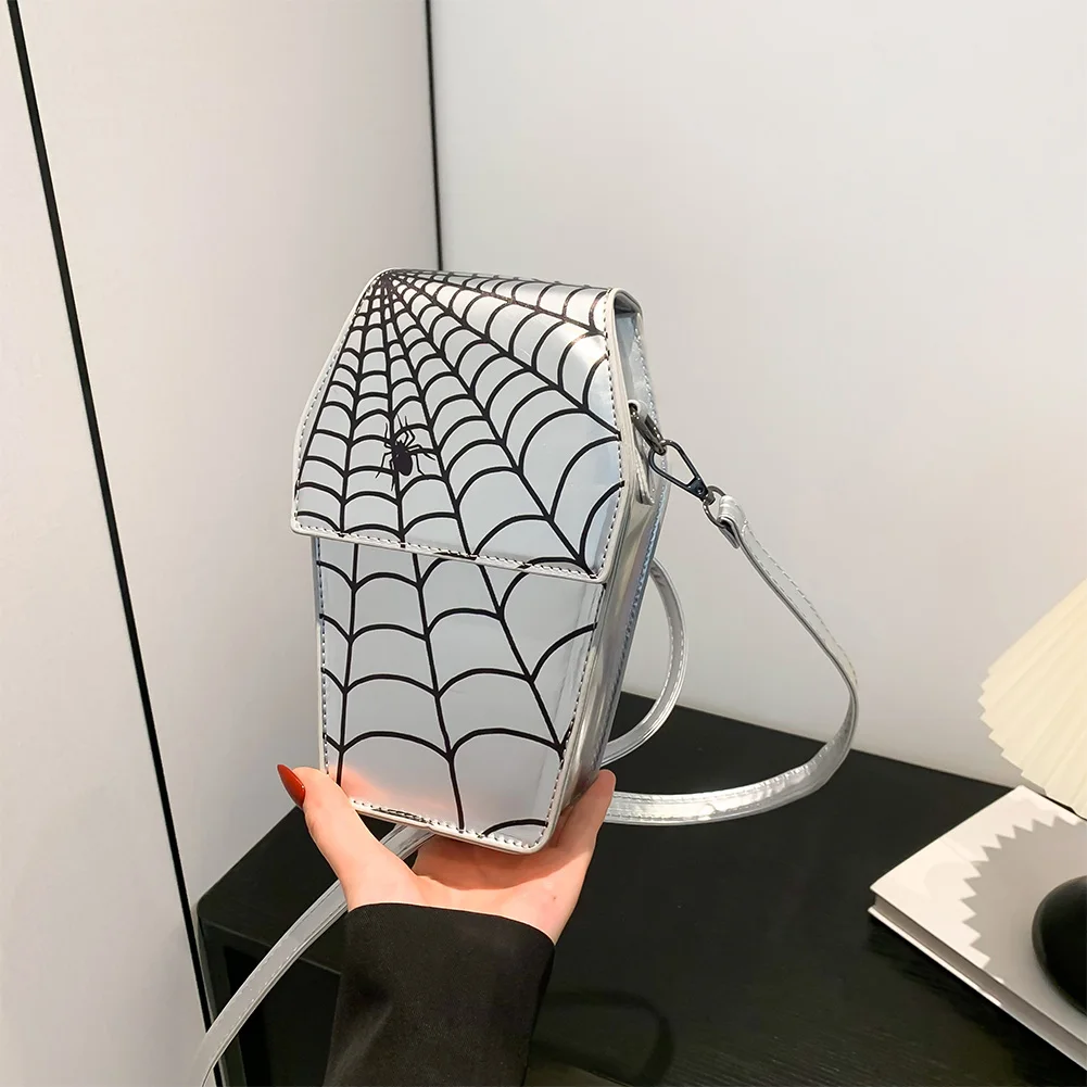 sac à bandoulière en cuir pu pour femme, motif toile d'araignée, sac hobo gothique, forme de cercueil, sac initié, halloween cosplay, sacs pour téléphone portable