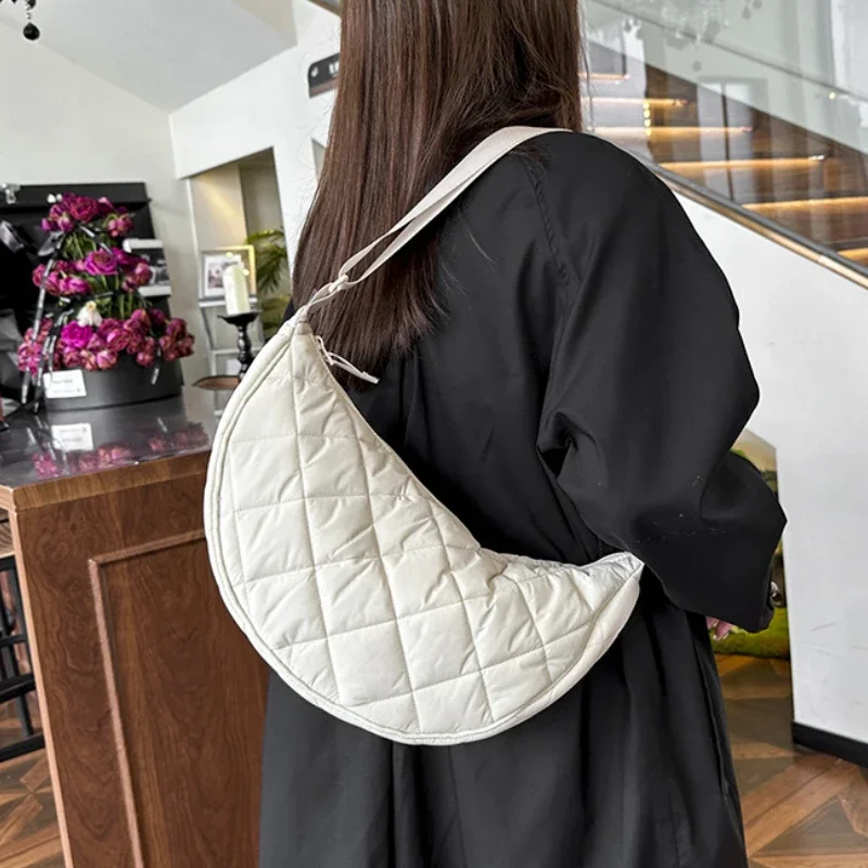 Sacs Hobos à carreaux matelassés pour femmes, sac à bandoulière pour dames, sacs à main en nylon pour femmes, sac à main de grande capacité, voyage, shopping