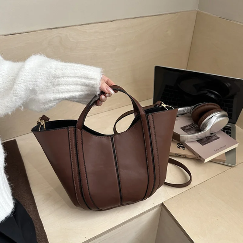sac à bandoulière seau vintage pour femmes, petit sac à main fourre tout de couleur unie