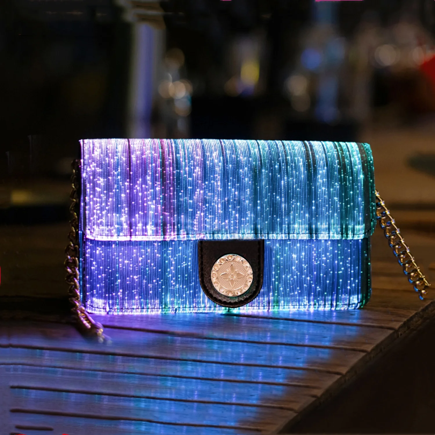 Sacs carrés Shoous colorés pour femmes, sac à bandoulière en tissu de fibre optique, lumière LED, nouvelle mode initiée