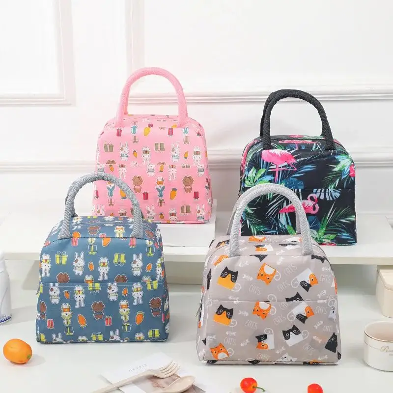 sac à bento portatif style dessin animé, sac de boîte à déjeuner, sac isolé, sac de rangement de grande capacité, sac à déjeuner pour employés de bureau