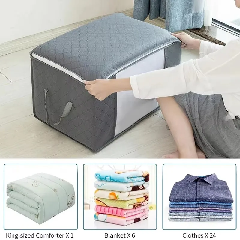 sac de rangement de couette non tissé, sacs de rangement de vêtements de grande capacité, pochette de rangement de placard, sacs de couette portables en coton anti poussière, nouveau