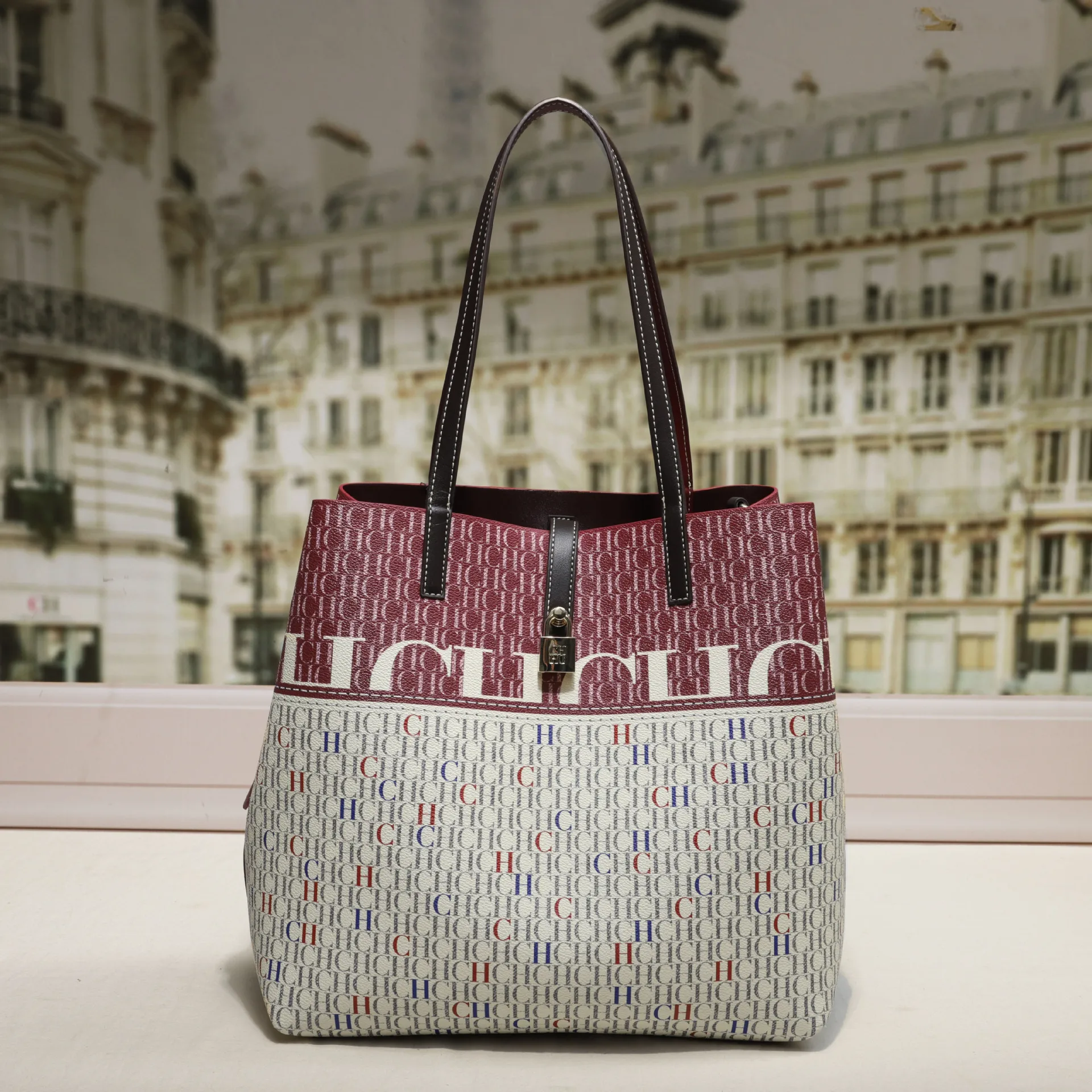 carolina herrera – sac seau tendance, fourre-tout de style rétro, grande capacité, rue polyvalent, lettre imprimée, sac de luxe léger pour fille