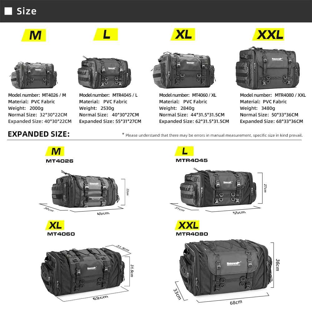 bal inowalk sac à bagages de voyage pour moto, étanche, extensible, grande capacité, queue de moteur, coffre, sac t1, la plupart des motos, 19l 80l